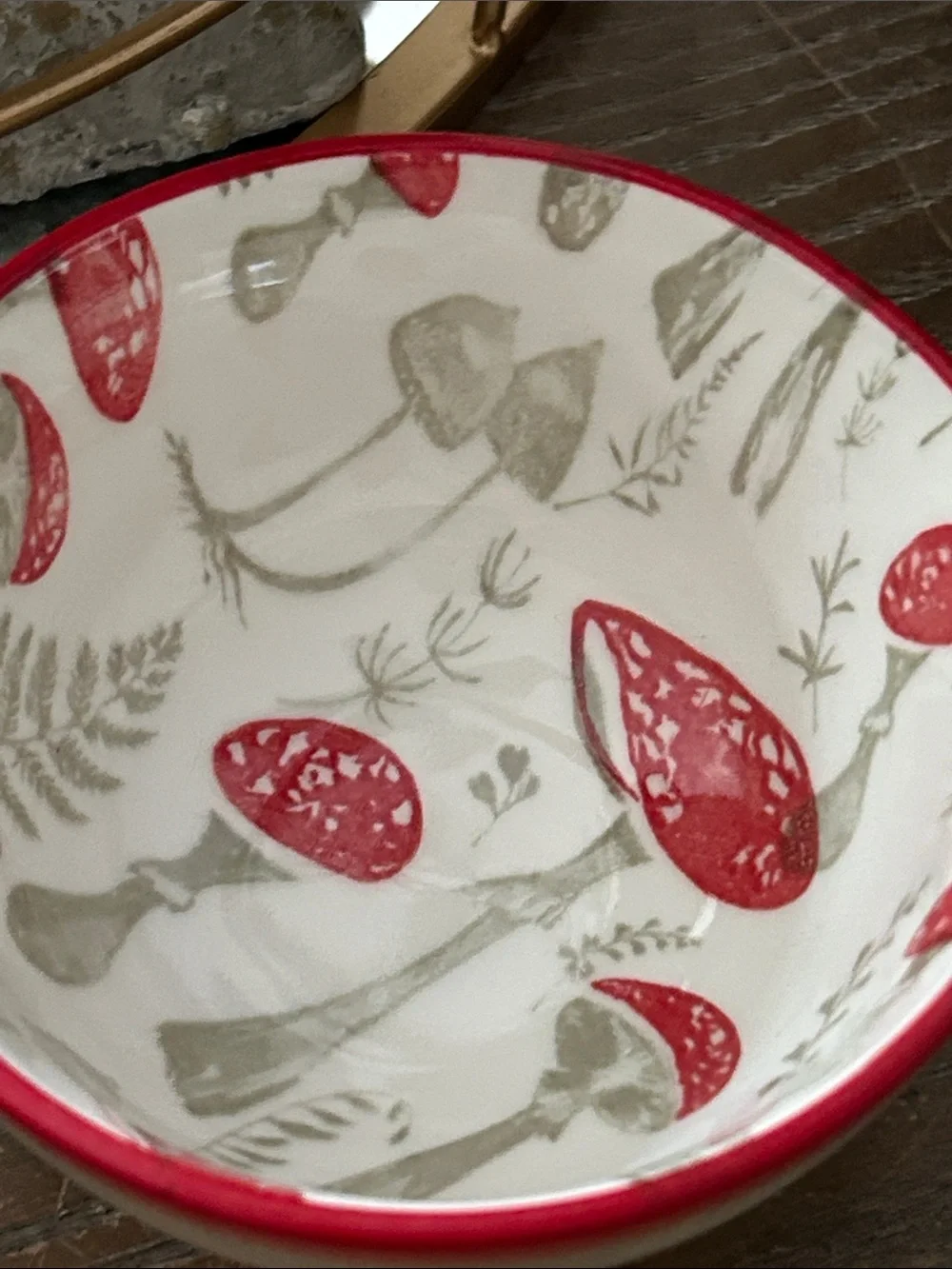 NEW! Vintage Inspired Botanical Garden Wild Red Mushroom Ceramic Bowl